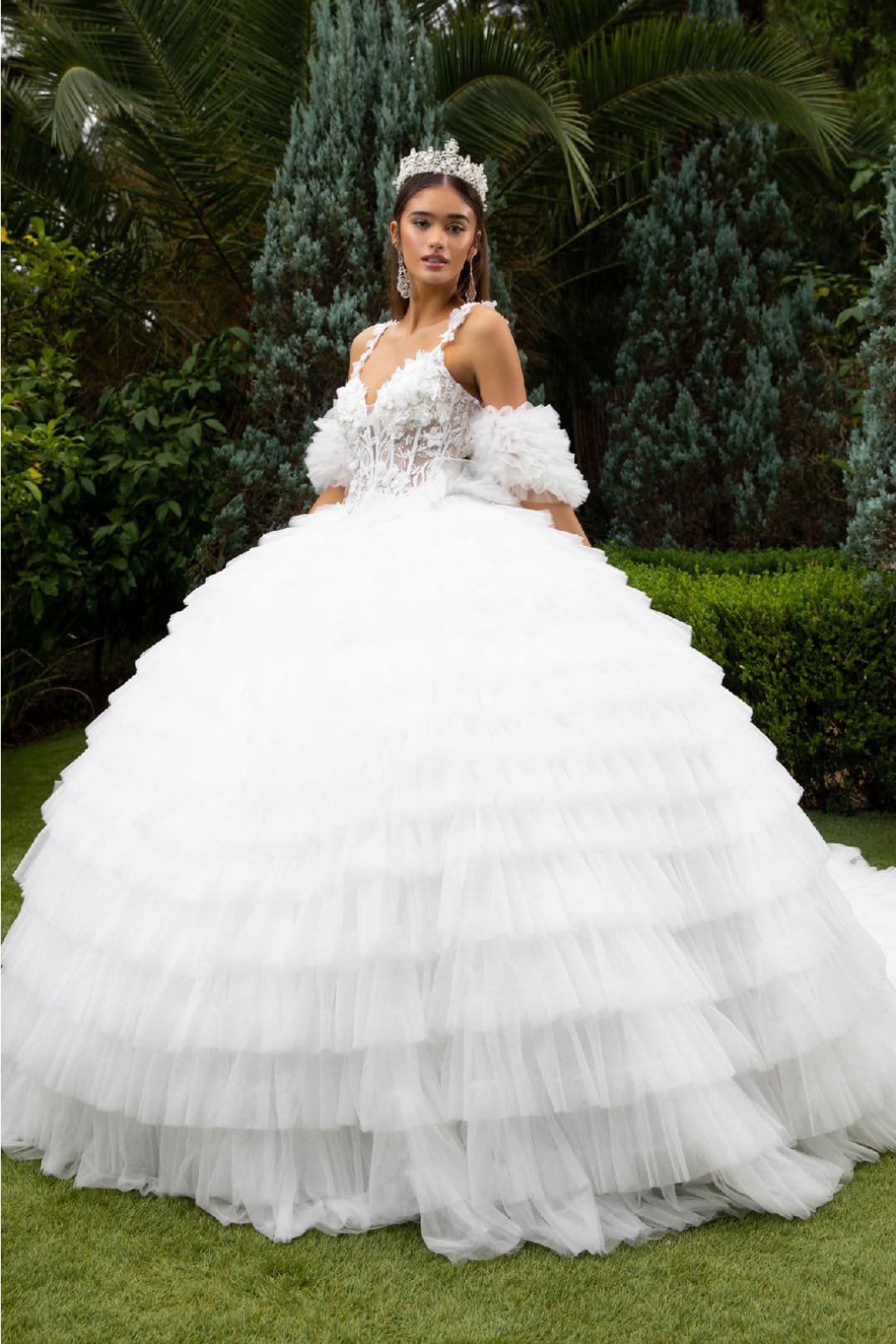 Sleeveless Ruffled Ball Gown by GLS Gloria GL3610 2XL / Ivory