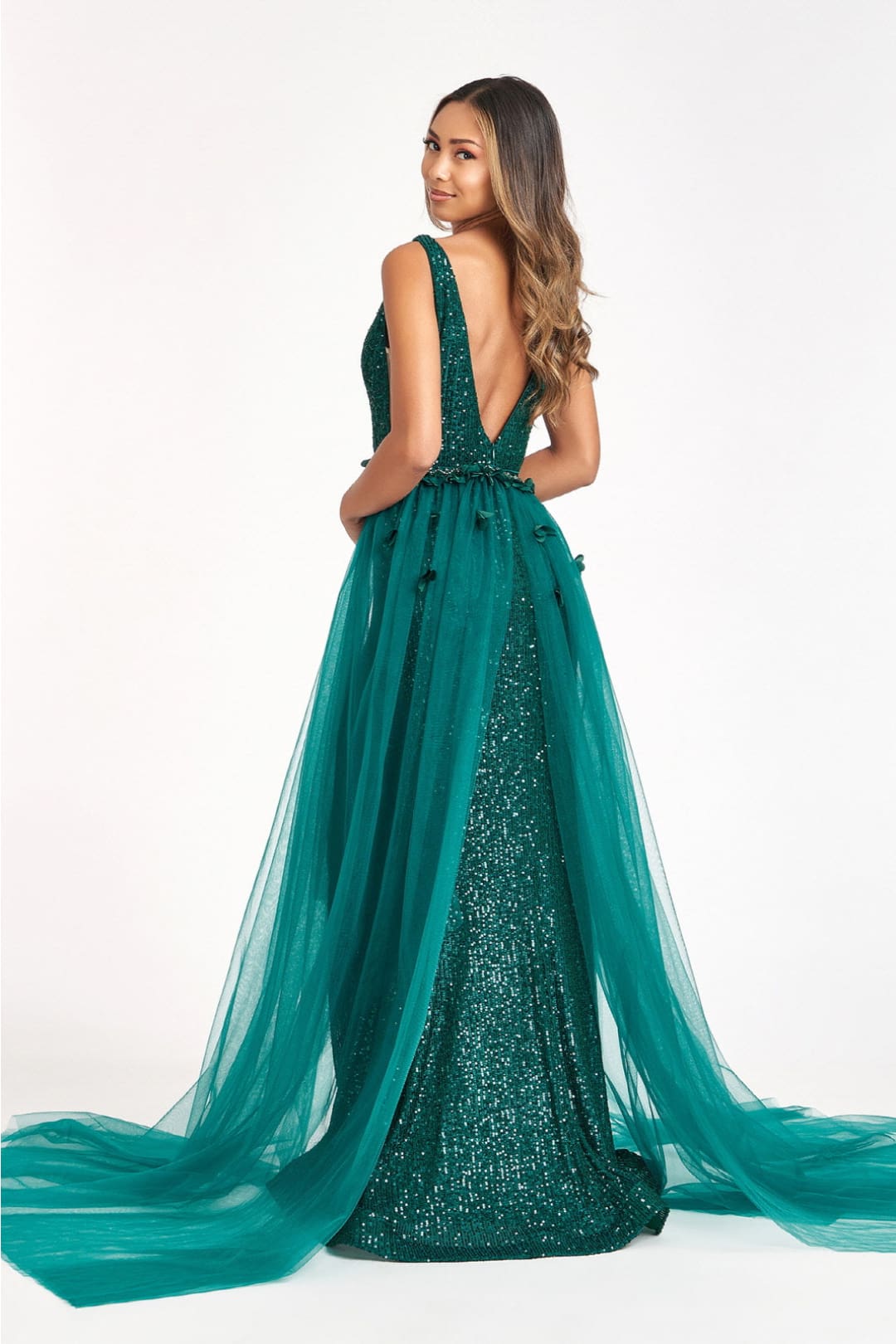 Sleeveless Sequin Overskirt Gown by Elizabeth K GL3057 - Long Formal Dresses