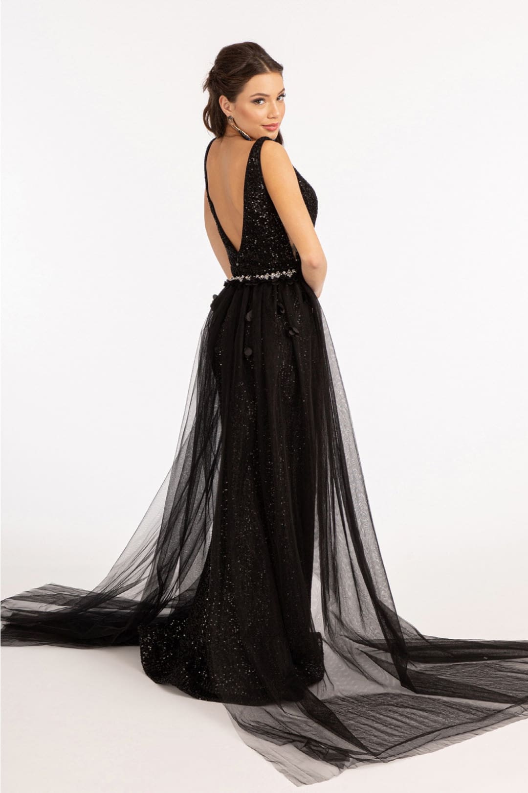 Sleeveless Sequin Overskirt Gown by Elizabeth K GL3057 - Long Formal Dresses