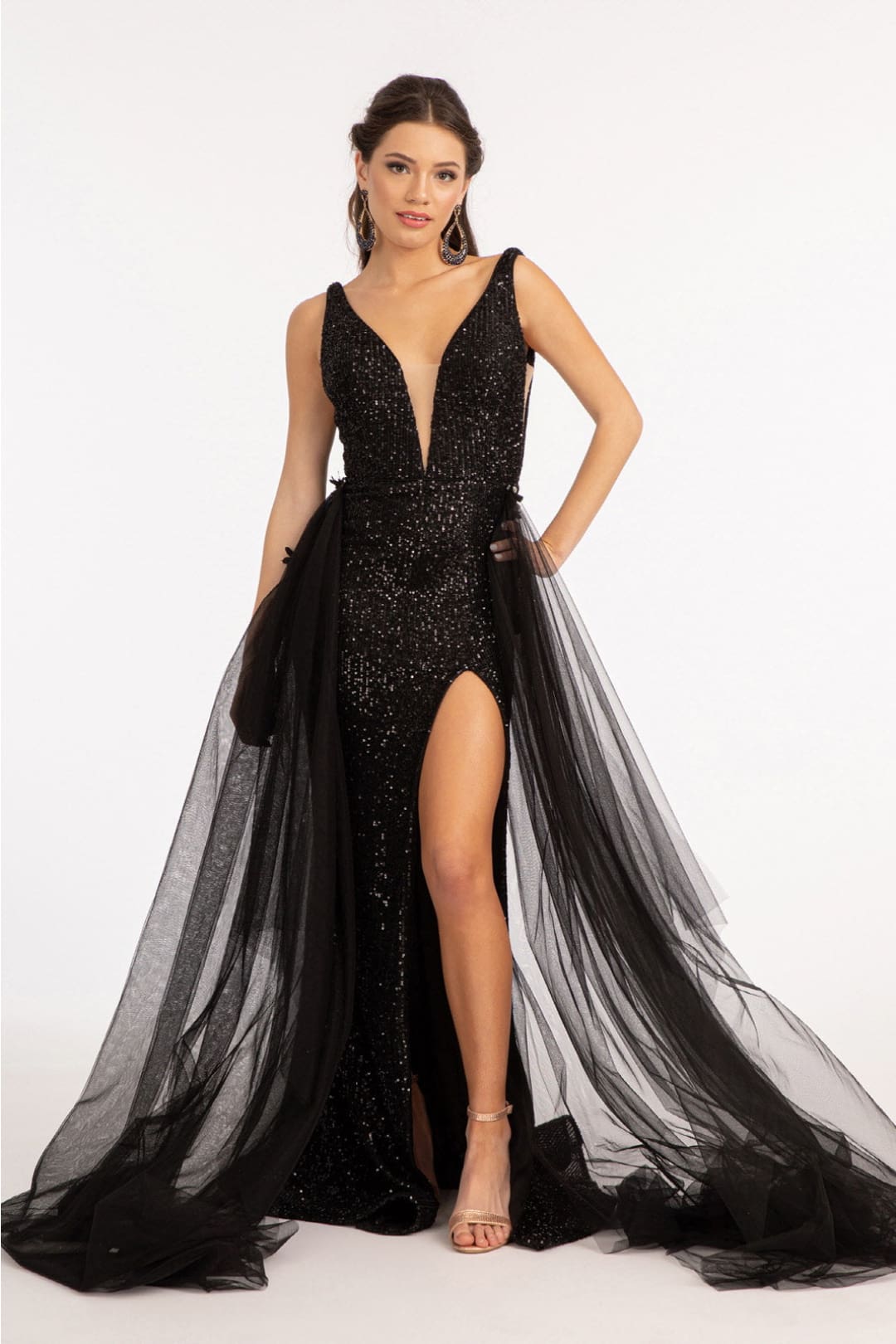 Sleeveless Sequin Overskirt Gown by Elizabeth K GL3057 - Long Formal Dresses