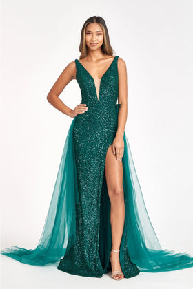 Sleeveless Sequin Overskirt Gown by Elizabeth KGL3057