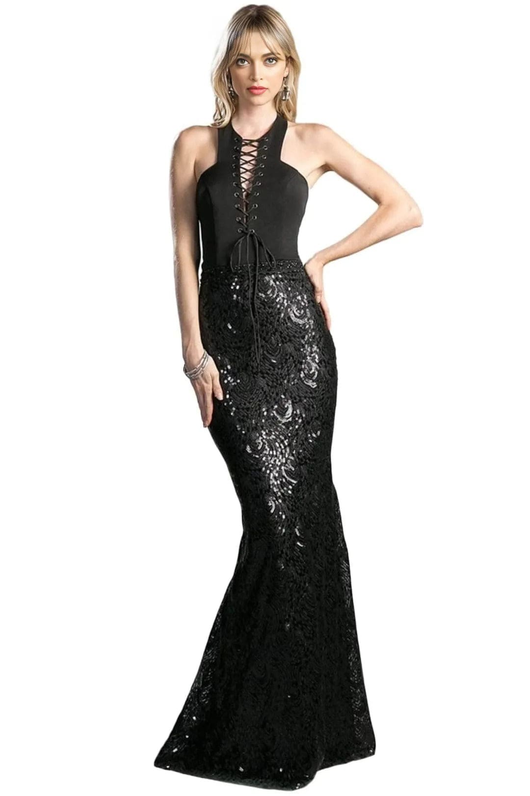 Sleeveless Sequined Sheath Long Gown 2025 Sparkling Evening Dress - Black / 2 - Prom