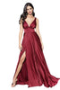 Sleeveless Shirring Prom Evening Dress 2025 Elegant Satin Gown - BURGUNDY / 2 - Dress