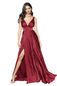 Sleeveless Shirring Prom Evening Dress 2025 Elegant Satin Gown - BURGUNDY / 2 - Dress