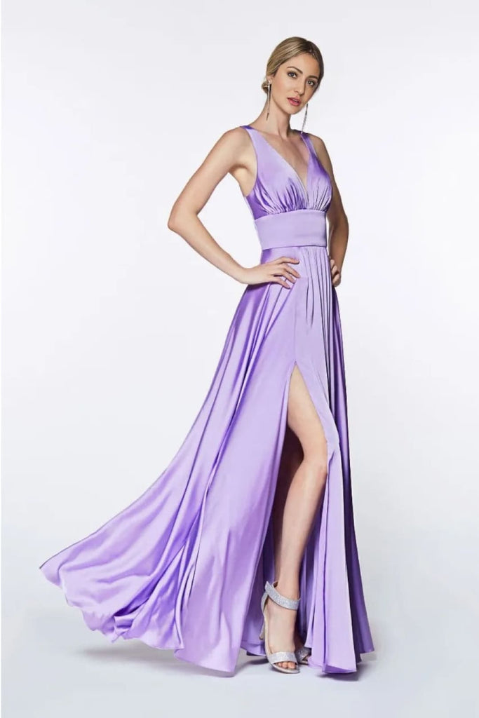 Sleeveless Shirring Prom Evening Dress 2025 Elegant Satin Gown - LAVENDER / 2 - Dress