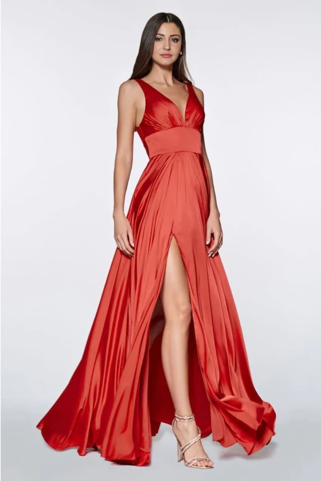 Sleeveless Shirring Prom Evening Dress 2025 Elegant Satin Gown - RED / 2 - Dress