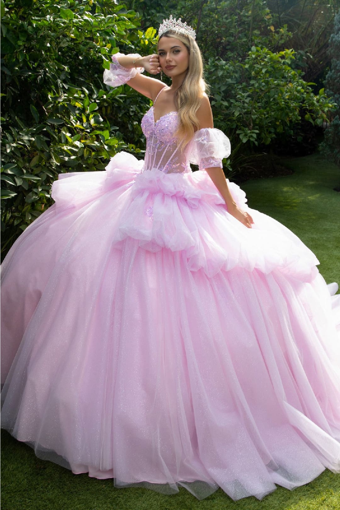 Sleeveless Tiered Ball Gown by GLS Gloria GL3546 - XS / Lilac/Blush - Quinceanera Dresses