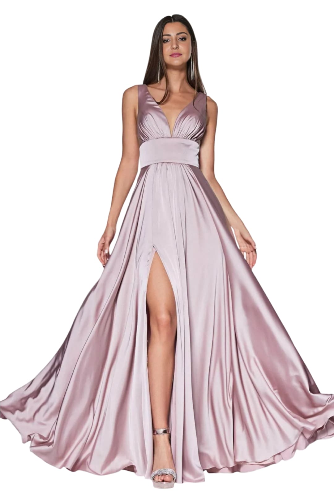 Soft Satin Dress 2025 Elegant V-Neck A-Line Evening Gown - Mauve Rose / 2 - Prom