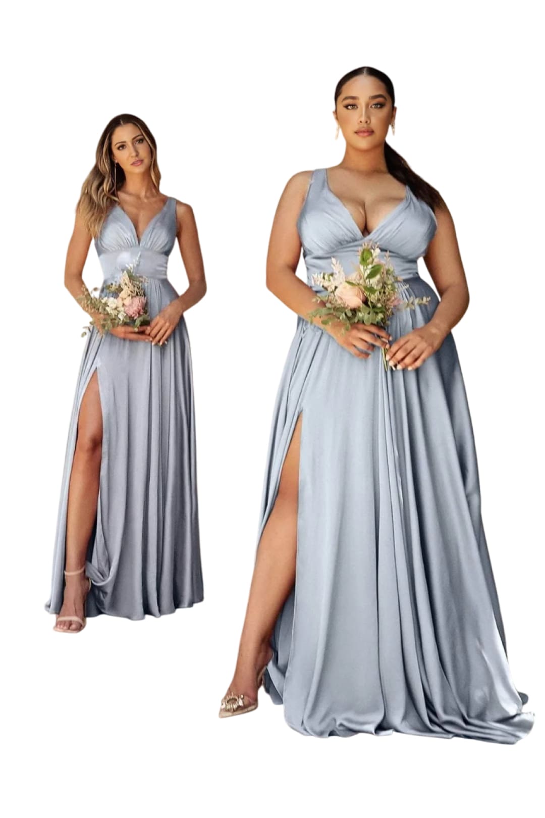 Soft Satin Dress 2025 Elegant V-Neck A-Line Evening Gown - Paris Blue / 2 - Prom
