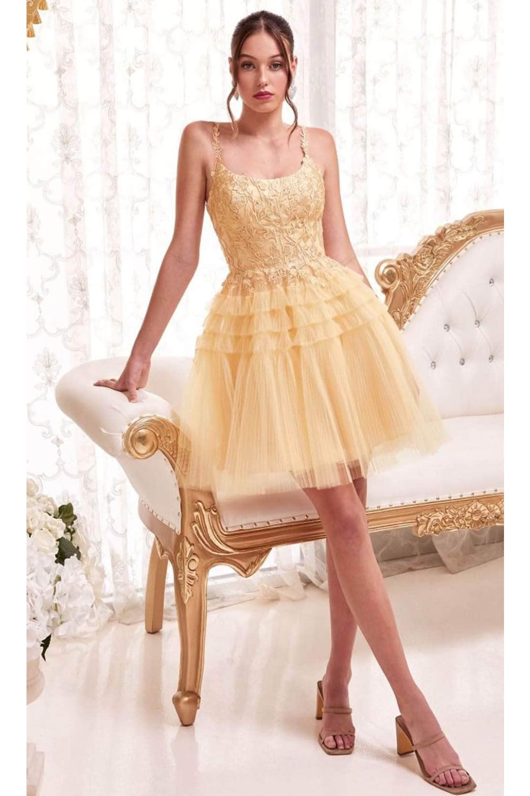 Ladivine 9310 - Embroidered A-Line Cocktail Dress - Prom