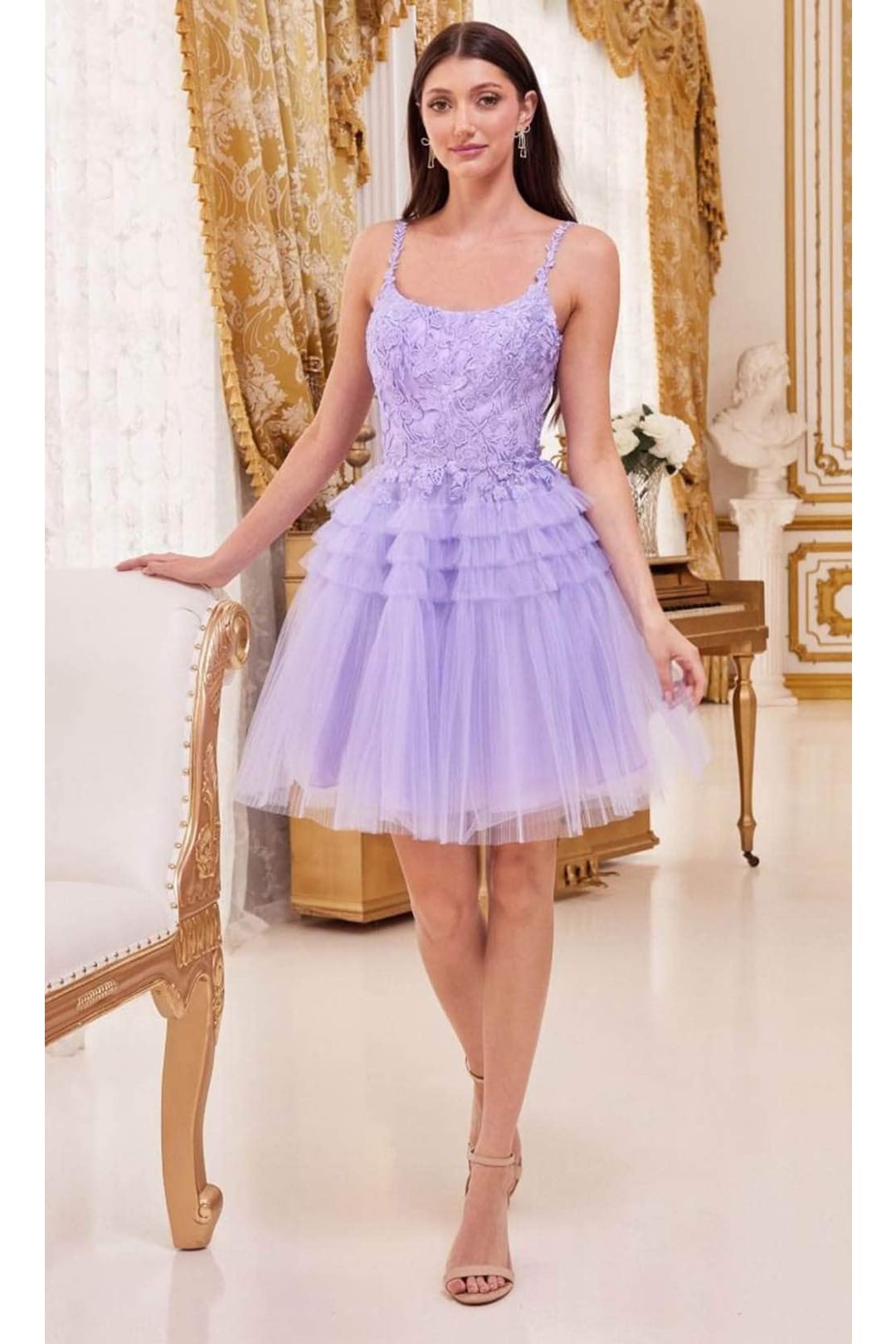 Ladivine 9310 - Embroidered A-Line Cocktail Dress - Prom