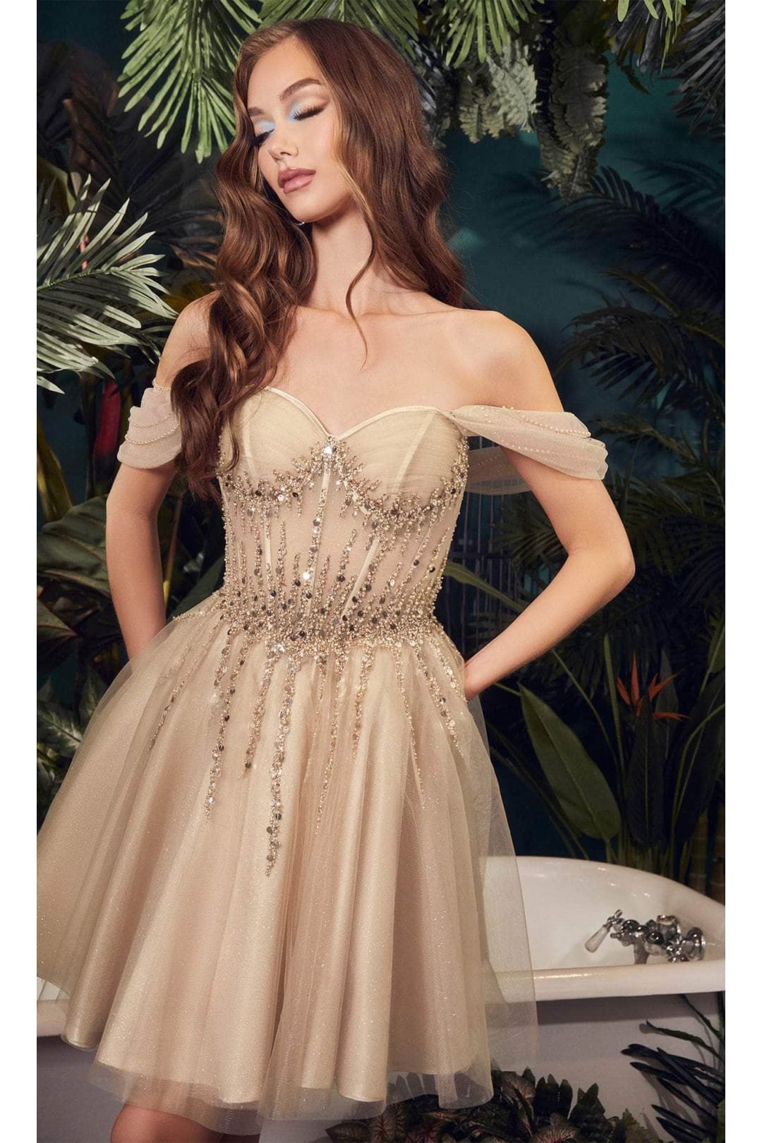 Ladivine CD0211 - Off-Shoulder Corset Gown - Prom