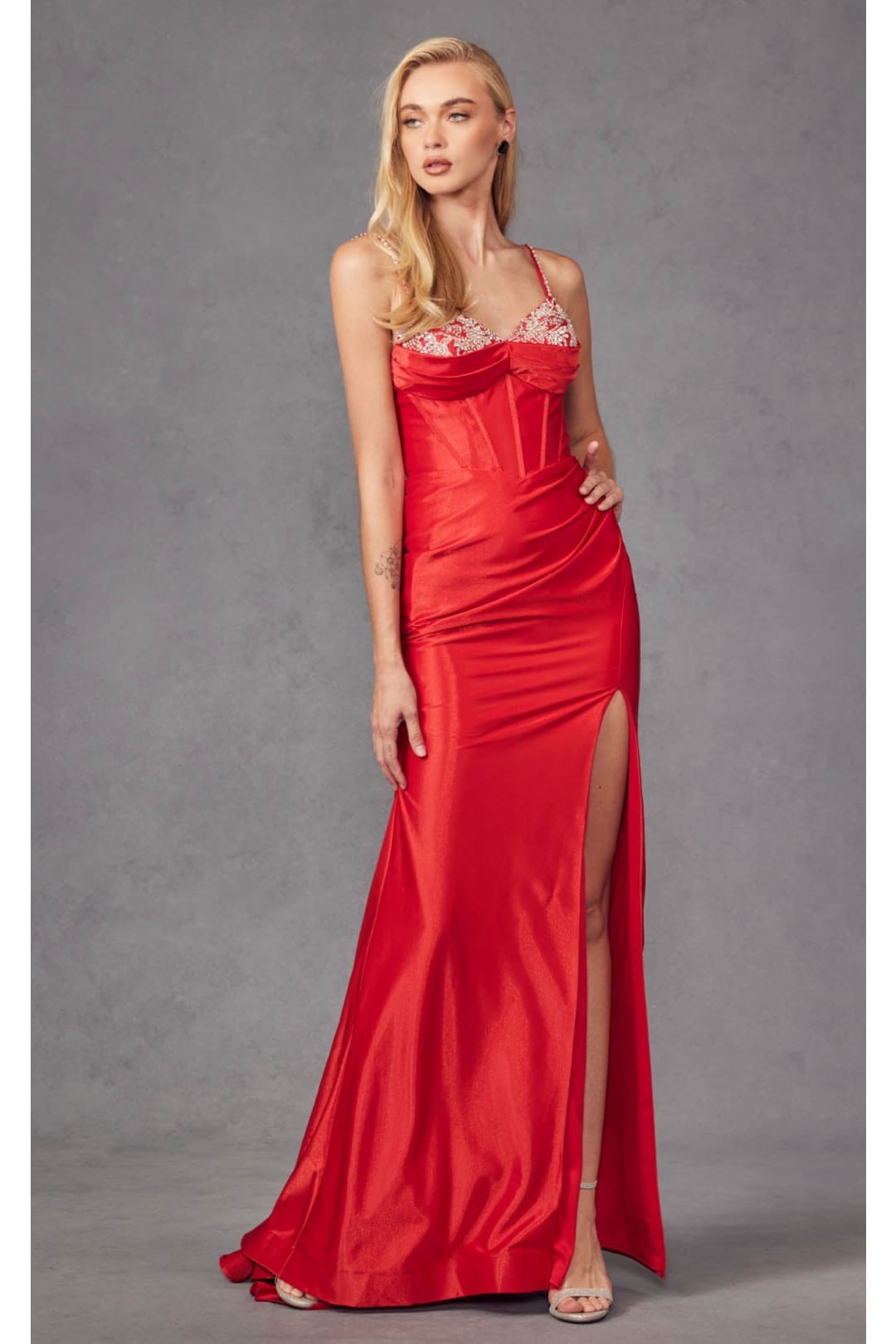 Spaghetti Strap Ruched Prom Gown by Juliet JT2434A - Dress