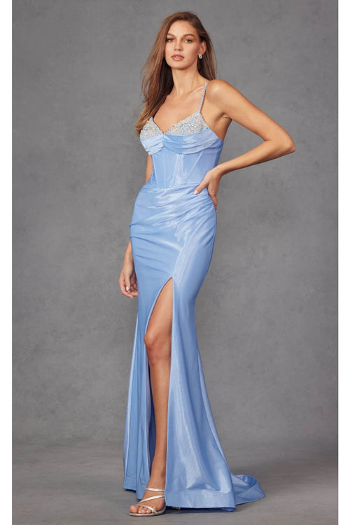 Spaghetti Strap Ruched Prom Gown by Juliet JT2434A - Dress