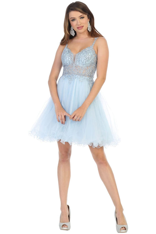 Spaghetti Strap Short Dress - Baby Blue / 2