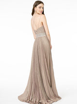 Elizabeth K GL2905 Long Pleated Jeweled Glitter Prom Dress