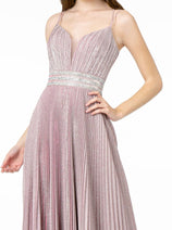 Elizabeth K GL2905 Long Pleated Jeweled Glitter Prom Dress