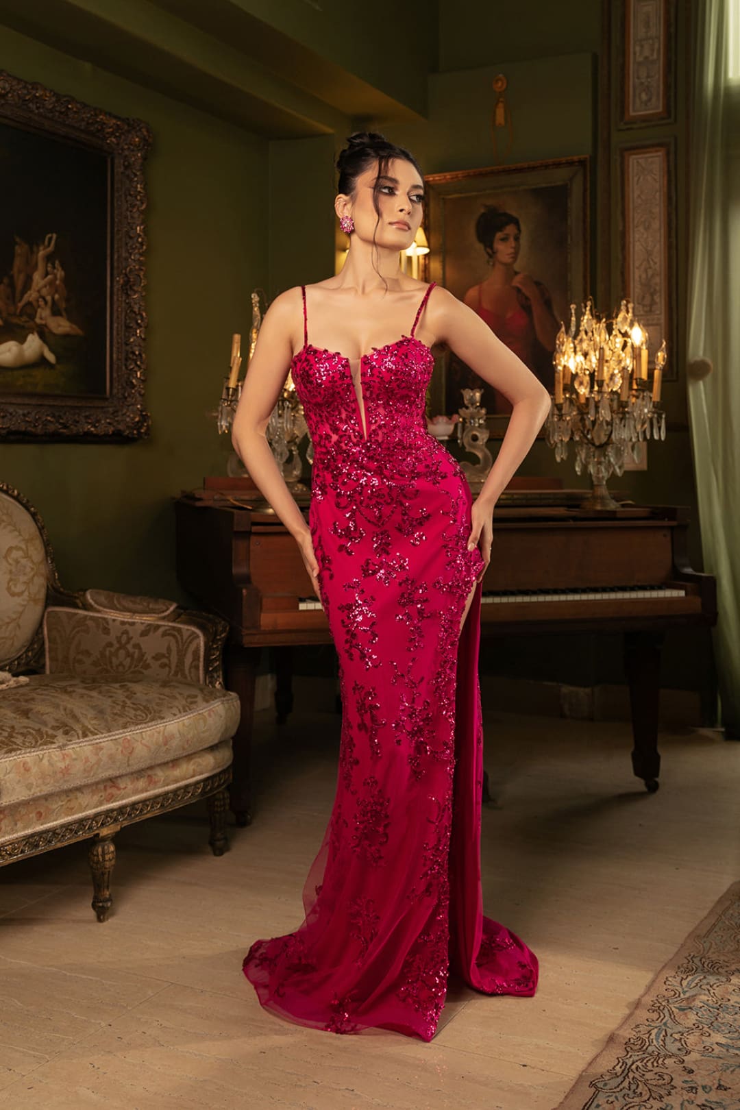 Special Occasion Dress High Slit Sequin Mermaid By May Queen MQ2118 - Dress
