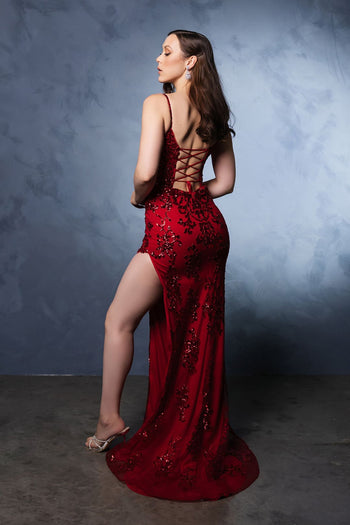 Special Occasion Dress High Slit Sequin Mermaid By May Queen MQ2118 - Dress