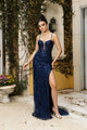 Special Occasion Dress High Slit Sequin Mermaid By May Queen MQ2118 - NAVY / 2 - Dress
