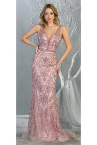Special Occasion Embroidered Formal Gown - MAUVE / 6