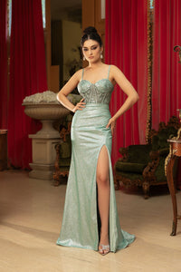 Special Occasion Night Sweetheart Embroidered Bodice Sheath By May Queen MQ2106 - SAGE / 4 - Dress