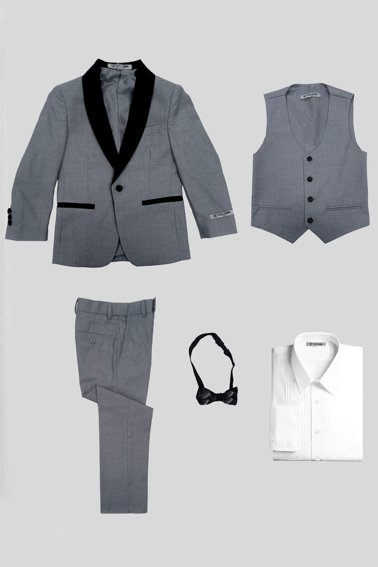 Conjunto de esmoquin infantil gris "Hampton" de 5 piezas de Stacy Adams