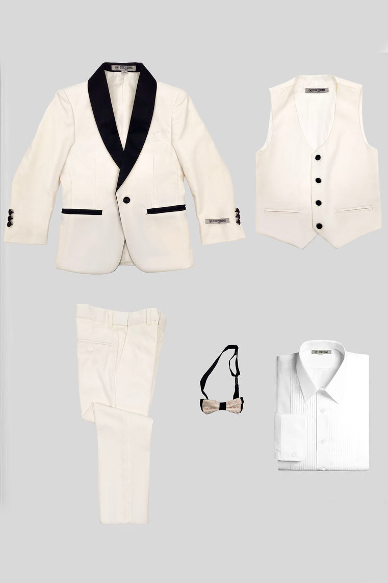 Conjunto de esmoquin infantil "Hampton" de 5 piezas color marfil, de Stacy Adams