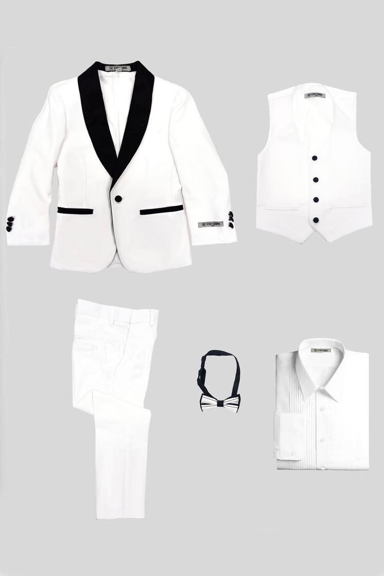 Conjunto de esmoquin blanco "Hampton" de 5 piezas de Stacy Adams para niños