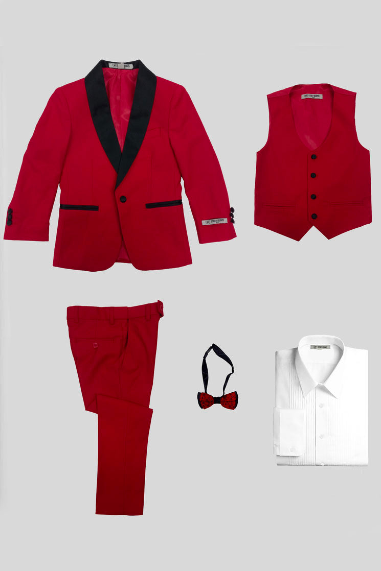Conjunto de esmoquin rojo "Hampton" de 5 piezas para niños de Stacy Adams