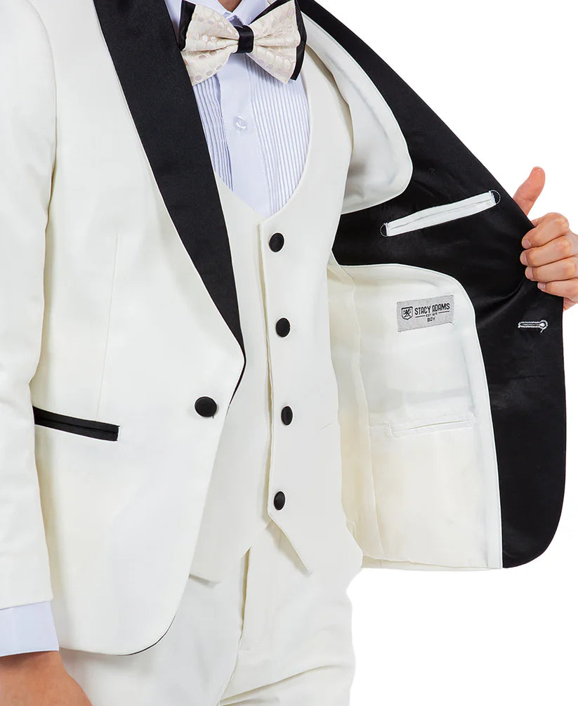 Boys Tuxedos in Color Ivory Toddler Suit for Kids Set by Stacy Adams Designer