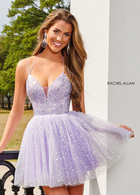 Rachel Allan 40179 Star Beaded Short Halter Dress
