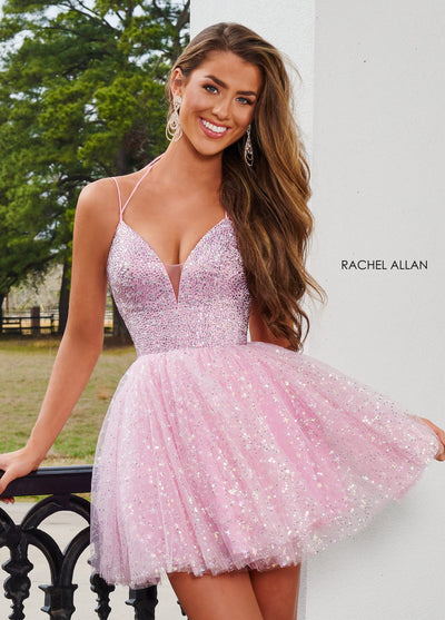 Rachel Allan 40179 Star Beaded Short Halter Dress