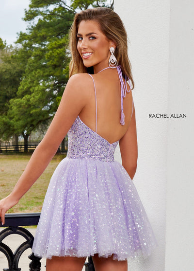 Rachel Allan 40179 Star Beaded Short Halter Dress