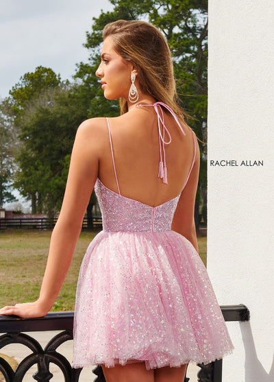 Rachel Allan 40179 Star Beaded Short Halter Dress