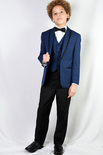 "Genova" 5-Piece Kids Tuxedo Set in Sapphire Shawl
