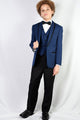 Conjunto de esmoquin infantil "Genova" de 5 piezas con chal color zafiro