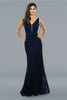 Stella Couture 20032 Embroidered Motif Prom Evening Gown - NAVY / 16 - Dresses