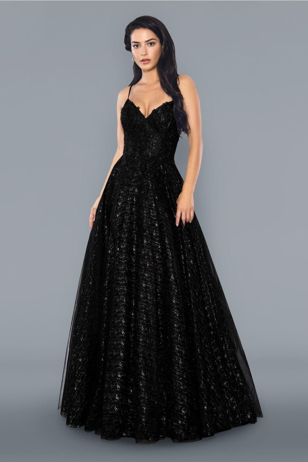 Long Spaghetti Straps Evening Gown Black