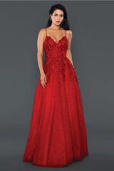 Long Spaghetti Straps Evening Gown Red