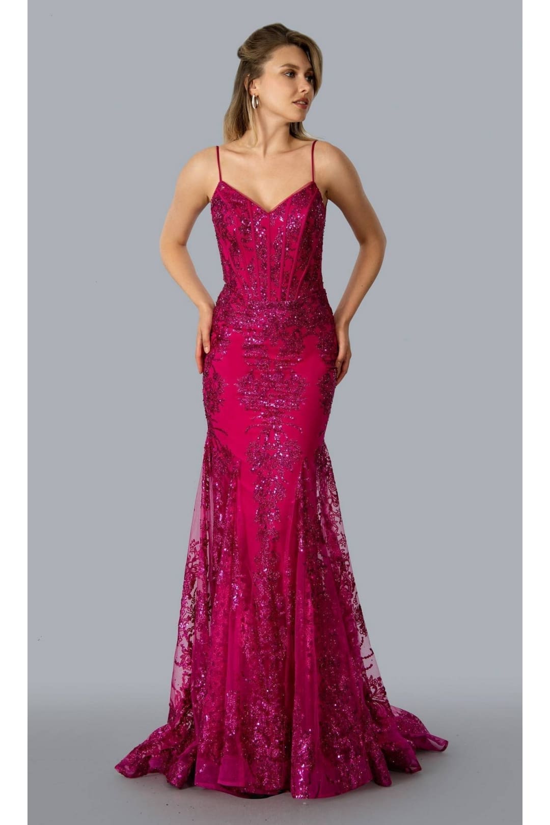 Prom Dresses Long Formal Glitter Prom Dress Fuchsia