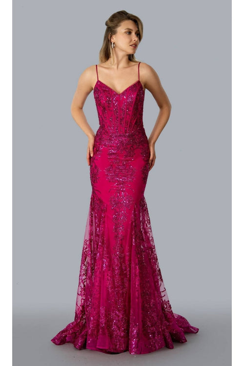 Prom Dresses Long Formal Glitter Prom Dress Fuchsia