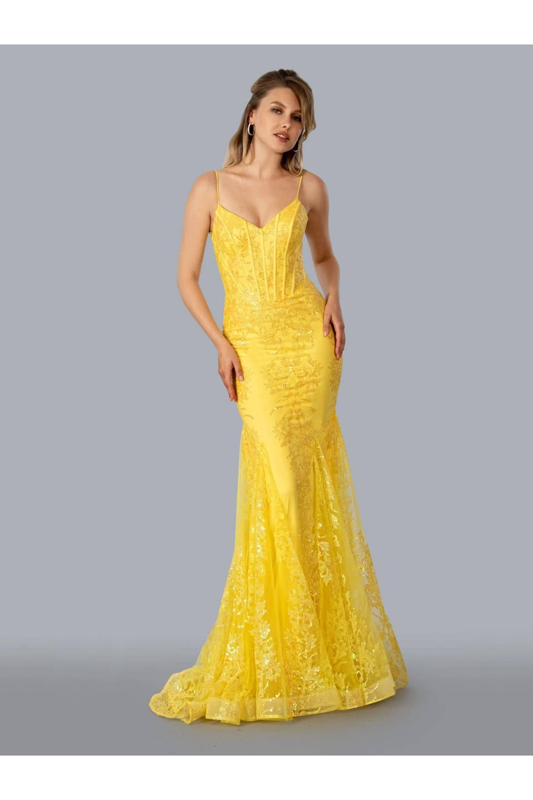 Long Sparkling Evening Gown Yellow