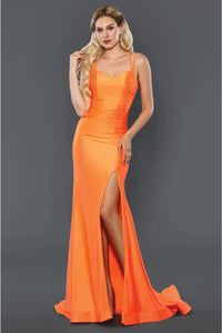 Stella Couture 22039 Sexy Crisscross Lace up Back Fitted Prom Dress - ORANGE / Dress