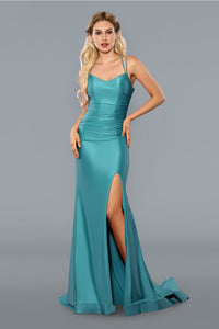 Stella Couture 22039 Sexy Crisscross Lace up Back Fitted Prom Dress - TURQUOISE / Dress