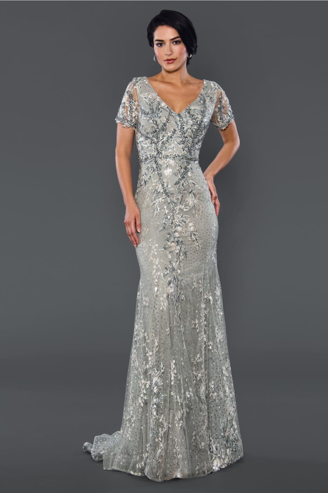 Mother of the Bride Dresses Long Formal Embellished Mother of the Bride Dress Silver
