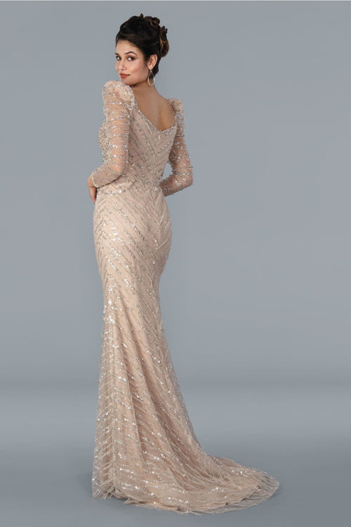 Stella Couture 22365 Sheer Long Sleeve Embellished Evening Gown - Dresses