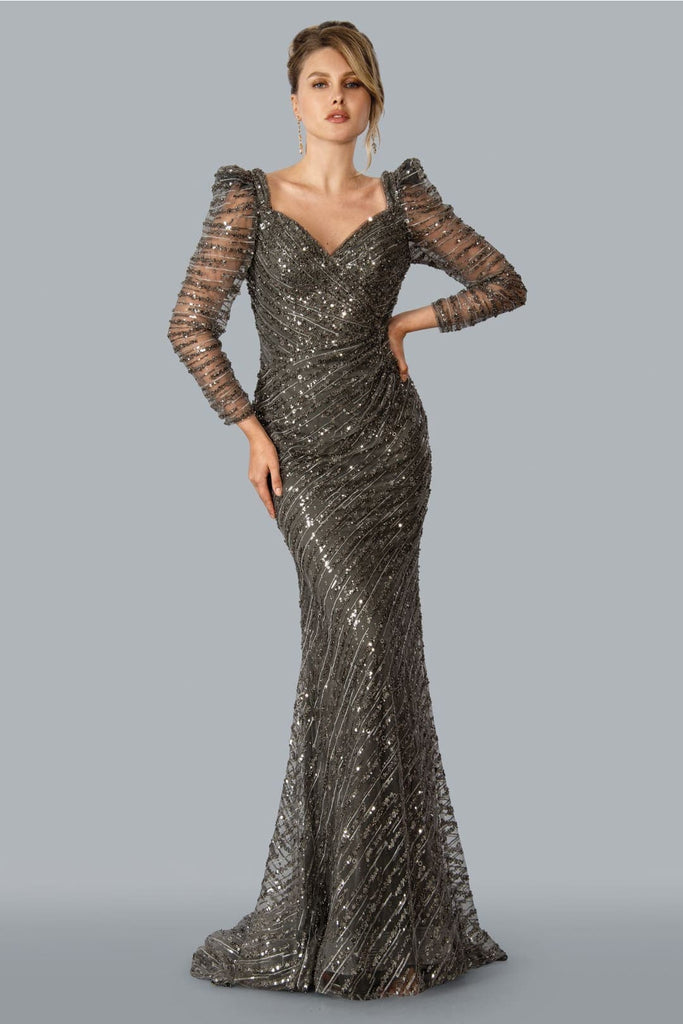 Stella Couture 22365 Sheer Long Sleeve Embellished Evening Gown - Dresses