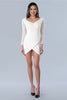 Stella Couture 22754 Chic Long sleeves V-neckline Semi Formal Dress - WHITE / 8 - Dress