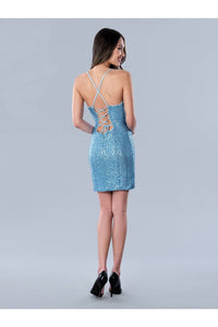 Stella Couture 22775 Mini Lace Up Sequined Semi formal Dress